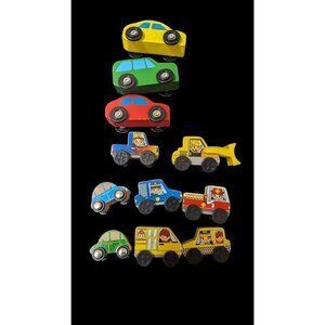 Vintage Wooden Toy Car Set - 9 Colorful‎ Vehicles - Kids Playtime Fun!